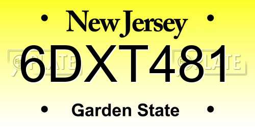 6DXT481 New Jersey License Plate