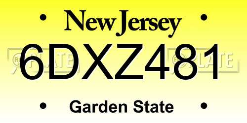6DXZ481 New Jersey License Plate