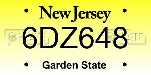 6DZ648 New Jersey License Plate