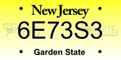 6E73S3 New Jersey License Plate
