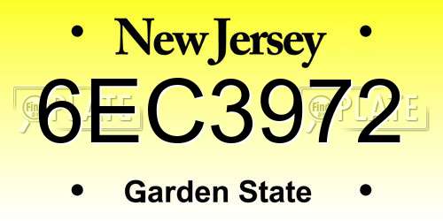 6EC3972 New Jersey License Plate
