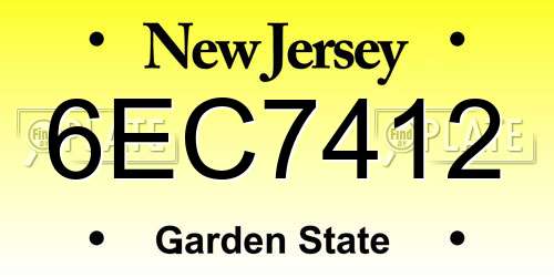 6EC7412 New Jersey License Plate