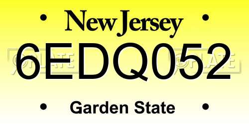 6EDQ052 New Jersey License Plate