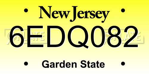 6EDQ082 New Jersey License Plate