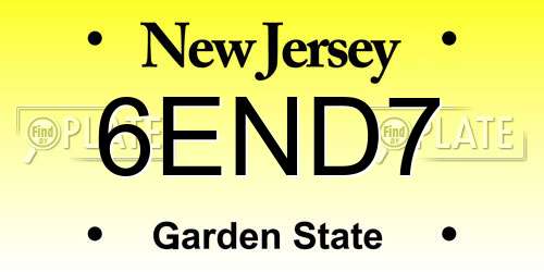 6END7 New Jersey License Plate