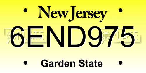 6END975 New Jersey License Plate