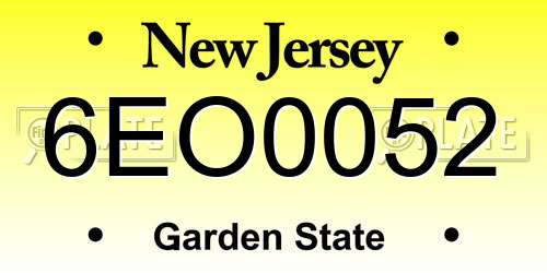 6EO0052 New Jersey License Plate