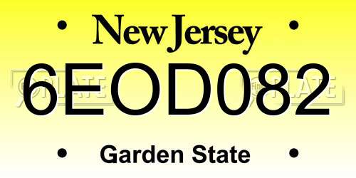 6EOD082 New Jersey License Plate