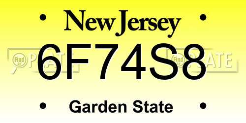 6F74S8 New Jersey License Plate