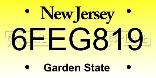 6FEG819 New Jersey License Plate