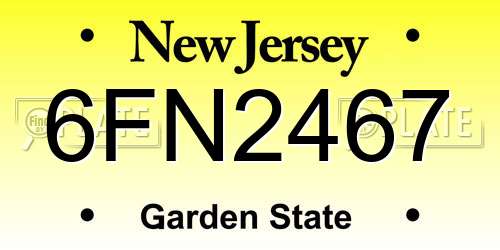 6FN2467 New Jersey License Plate