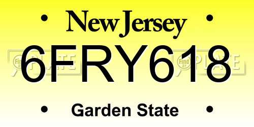 6FRY618 New Jersey License Plate