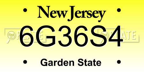 6G36S4 New Jersey License Plate
