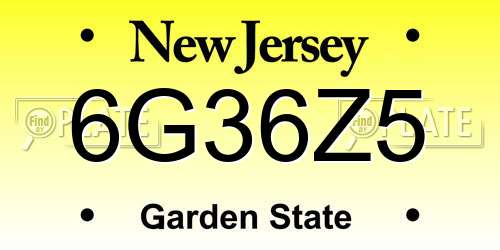 6G36Z5 New Jersey License Plate