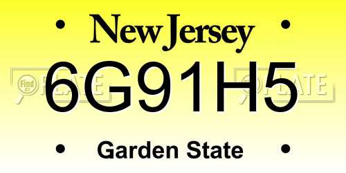 6G91H5 New Jersey License Plate