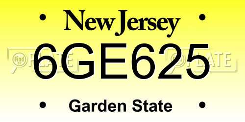 6GE625 New Jersey License Plate