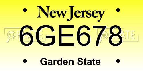 6GE678 New Jersey License Plate