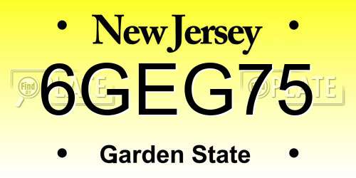 6GEG75 New Jersey License Plate