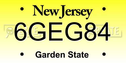 6GEG84 New Jersey License Plate