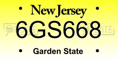 6GS668 New Jersey License Plate