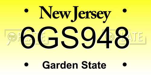 6GS948 New Jersey License Plate