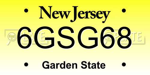 6GSG68 New Jersey License Plate
