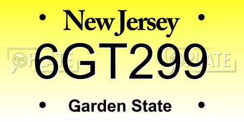 6GT299 New Jersey License Plate
