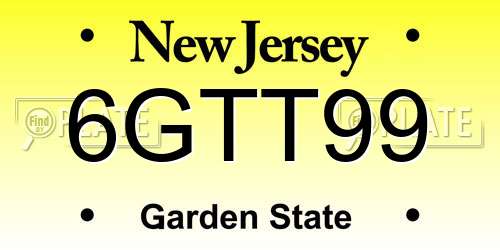 6GTT99 New Jersey License Plate