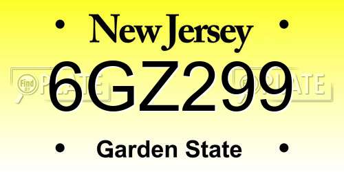 6GZ299 New Jersey License Plate