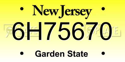 6H75670 New Jersey License Plate
