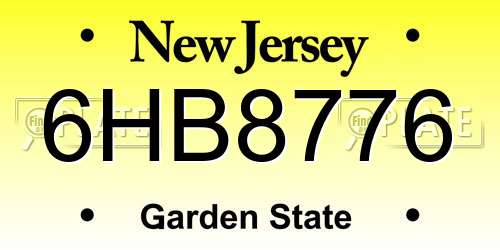 6HB8776 New Jersey License Plate