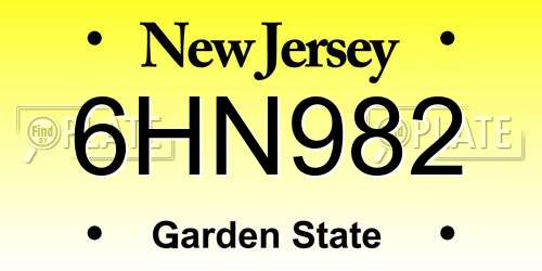 6HN982 New Jersey License Plate