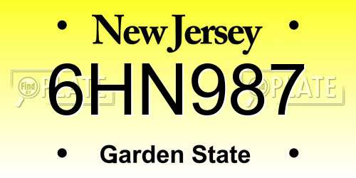 6HN987 New Jersey License Plate