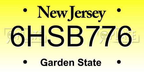 6HSB776 New Jersey License Plate