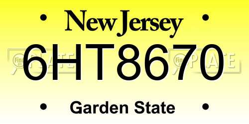6HT8670 New Jersey License Plate