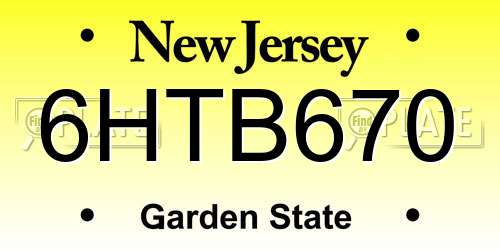 6HTB670 New Jersey License Plate