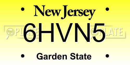 6HVN5 New Jersey License Plate