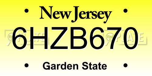 6HZB670 New Jersey License Plate