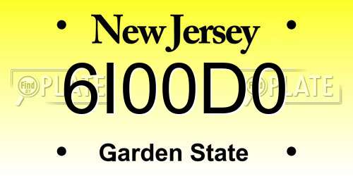 6I00D0 New Jersey License Plate