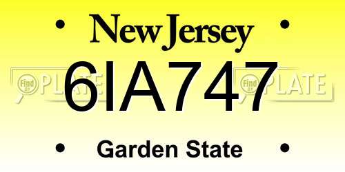 6IA747 New Jersey License Plate
