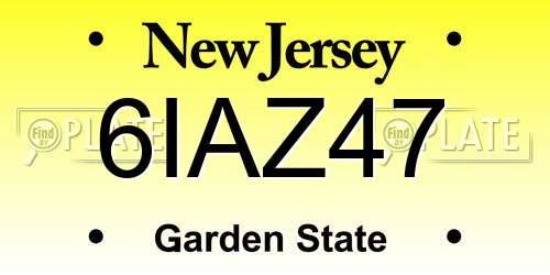 6IAZ47 New Jersey License Plate