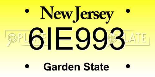 6IE993 New Jersey License Plate