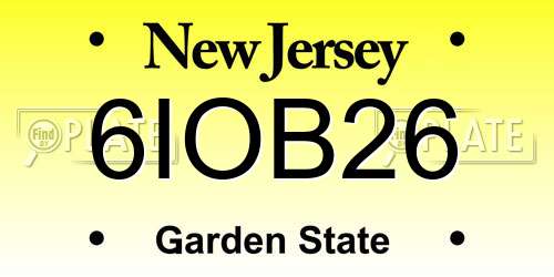6IOB26 New Jersey License Plate