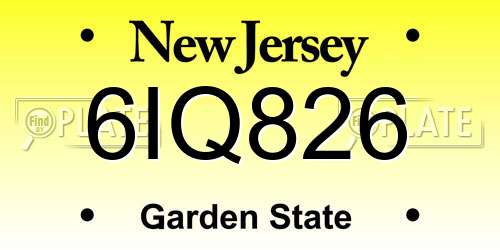 6IQ826 New Jersey License Plate