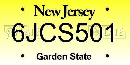 6JCS501 New Jersey License Plate