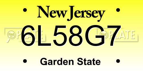 6L58G7 New Jersey License Plate