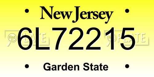 6L72215 New Jersey License Plate