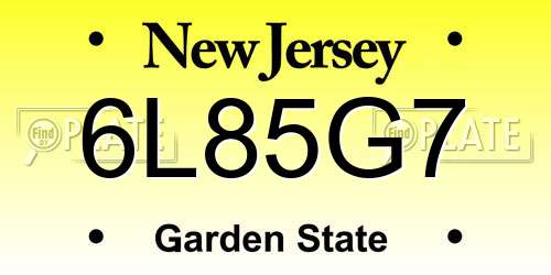 6L85G7 New Jersey License Plate