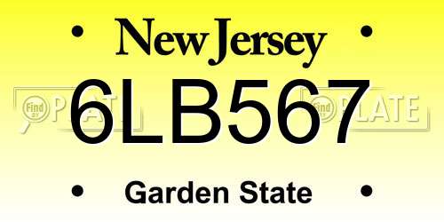 6LB567 New Jersey License Plate