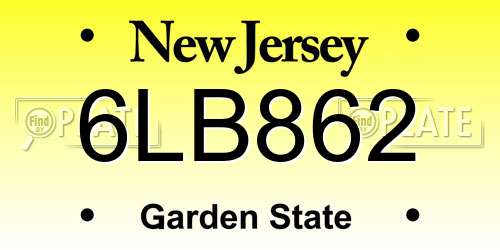 6LB862 New Jersey License Plate